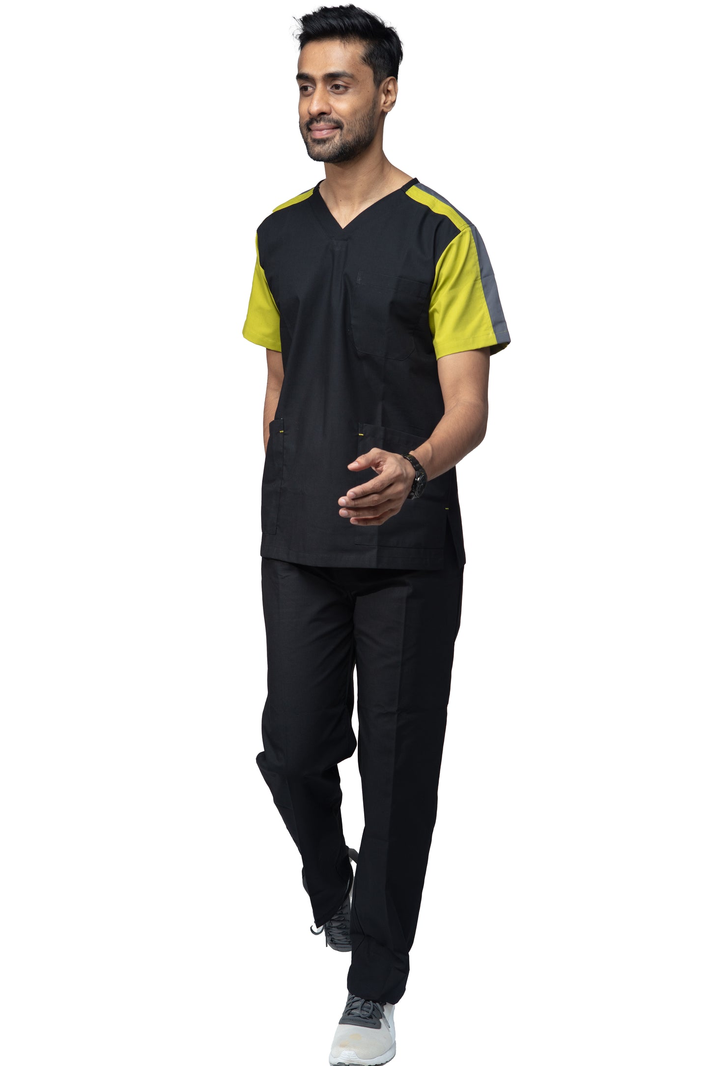 Male Scrub Suit Designer - DSDV04 - Black / Lime Green