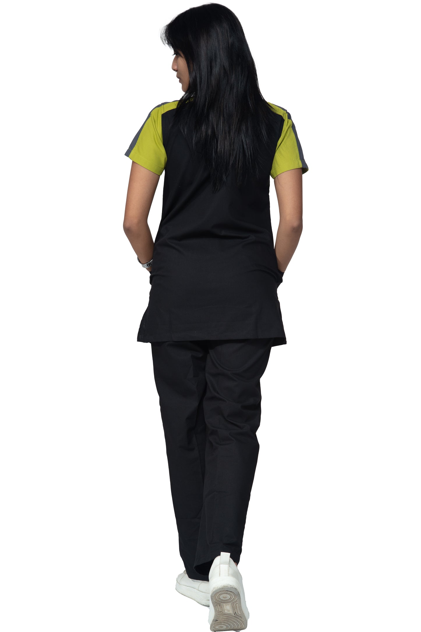 Female Scrub Suit Designer DSDX04 - Black / Lime Green