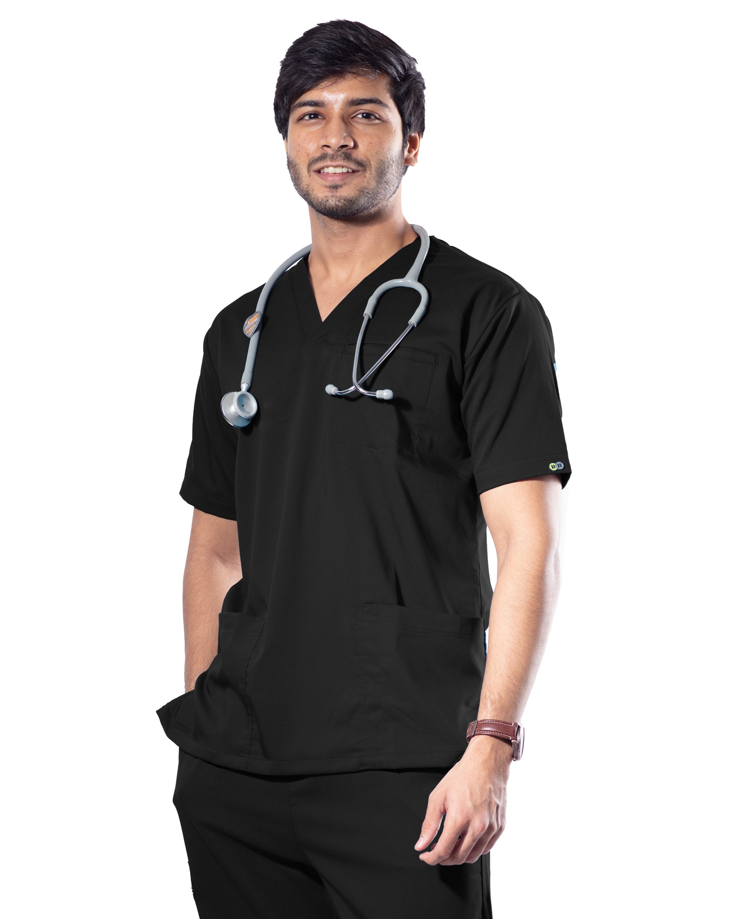 UC Stretch Male Scrub Top Cool Black – Uniform Craft