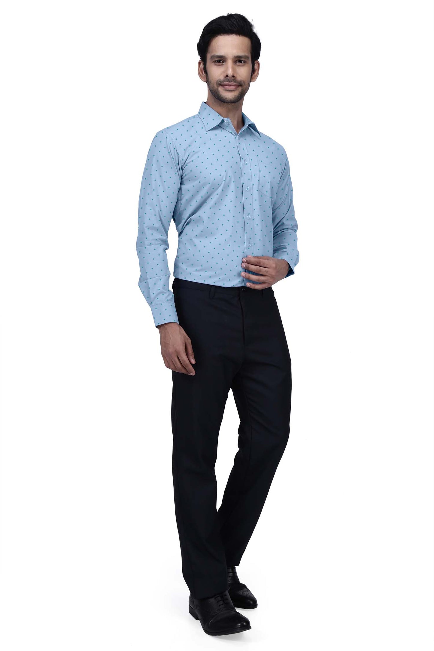 Male Front Office Shirt - Blue Dobby