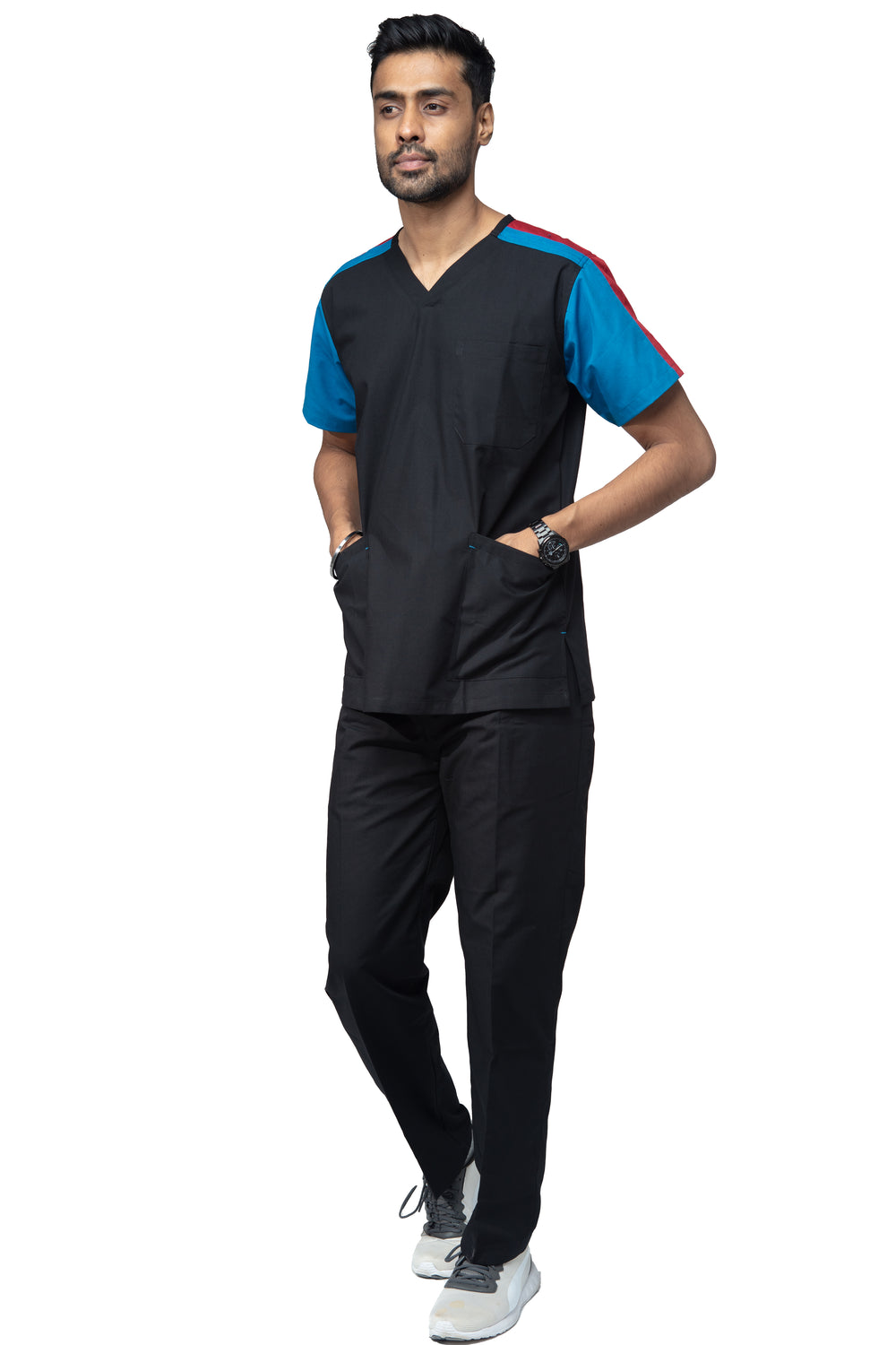 Male Scrub Suit Designer - DSDV04 - Black / Island Blue