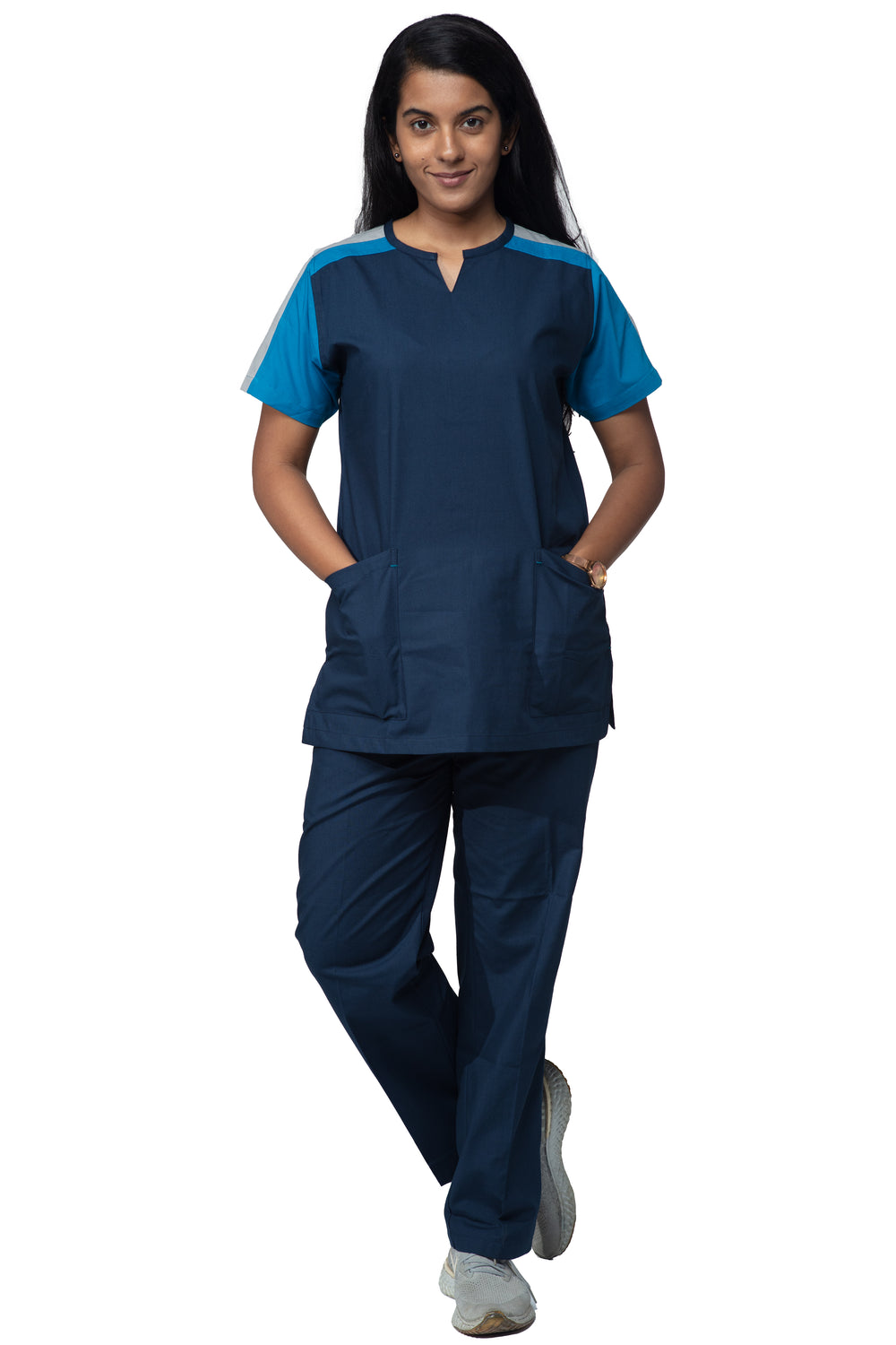 Female Scrub Suit Designer DSDX04 - Olive Blue / Island Blue