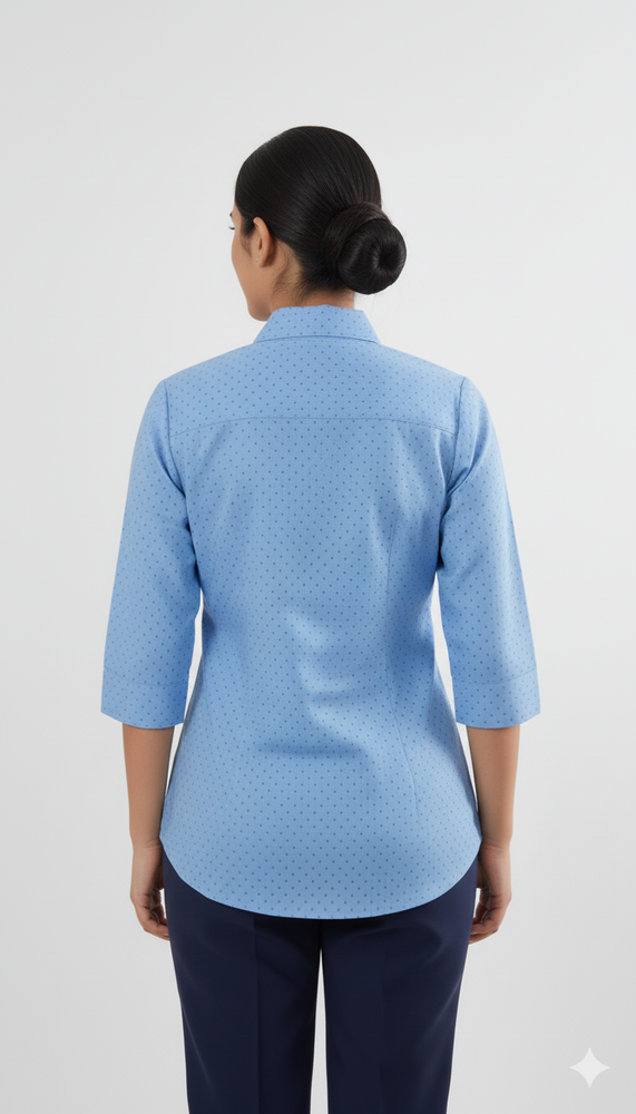 
                      
                        Female Front Office Shirt - Blue Dobby / Pintuck Design
                      
                    