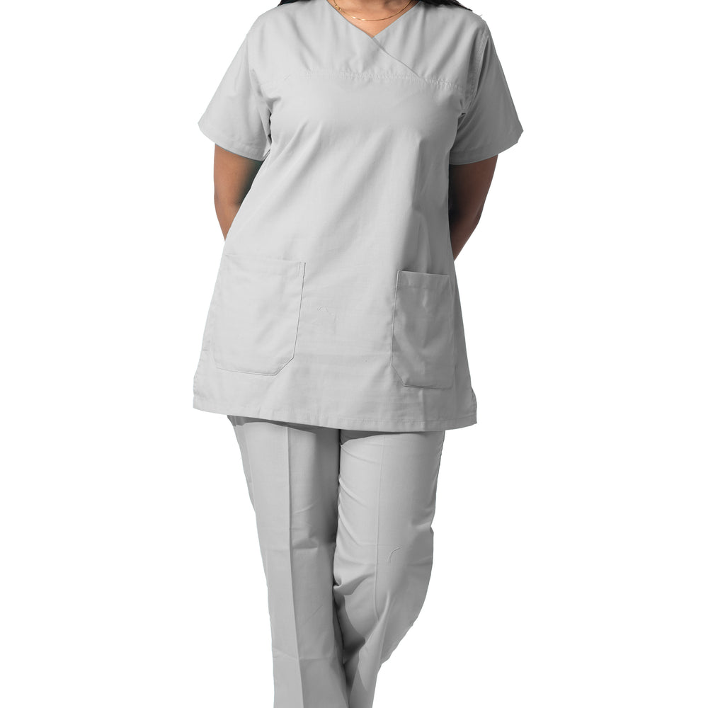 grey scrub dress Horkkom Scrub Dress Short Sleeve V Neck Working Nurse Uniform Button Mini Dresses for Women Workwear Gray 2XL