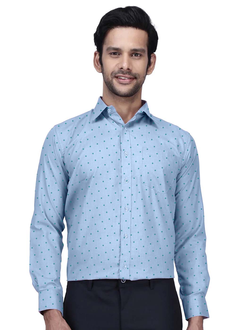 Male Front Office Shirt - Blue Dobby