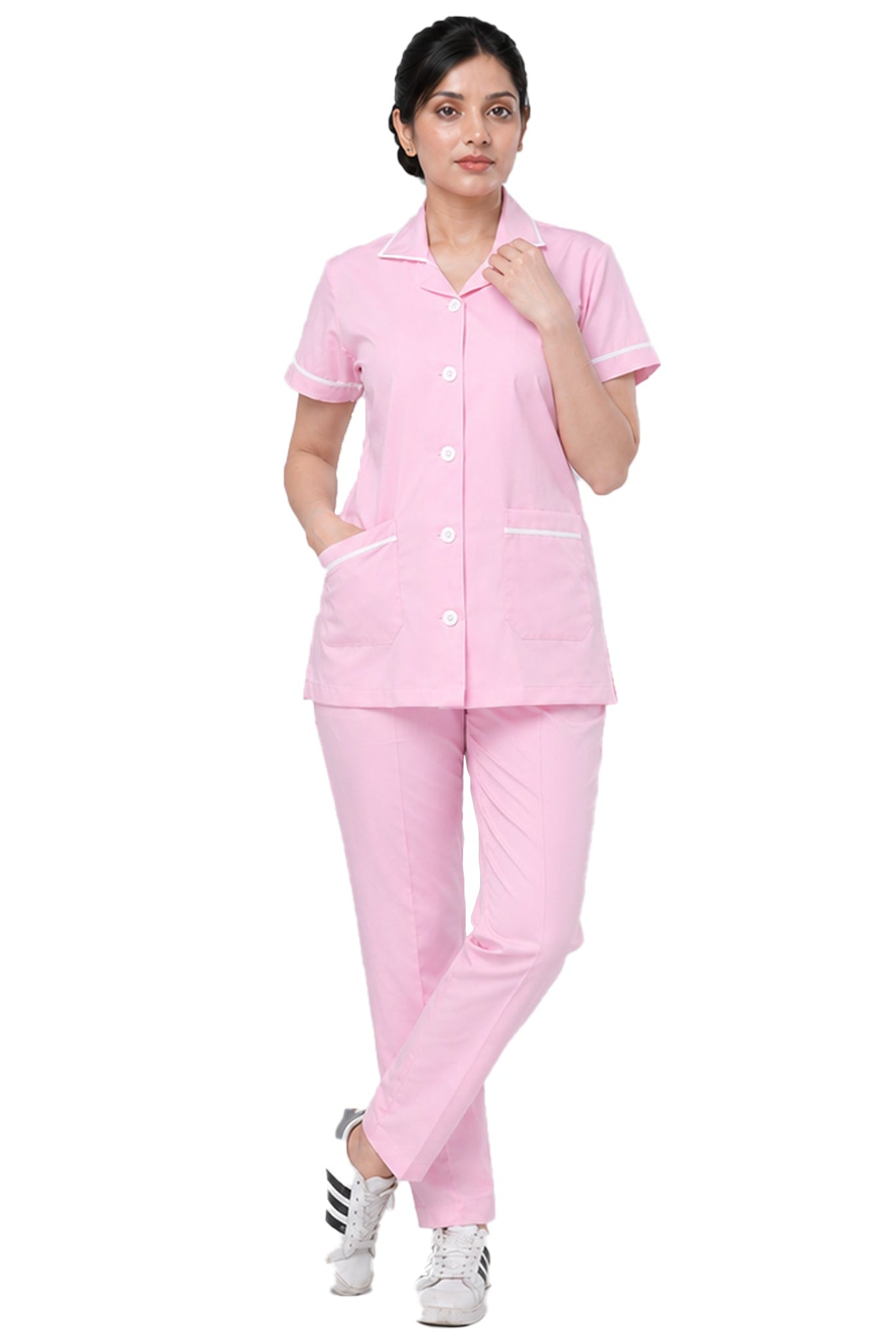 modern nurse dress WULMLEO Nurse Scrubs Dress for Women Formal Lapel Neck Long Sleeve Button Down Work Dress Comfy Nursing Uniform Blue L