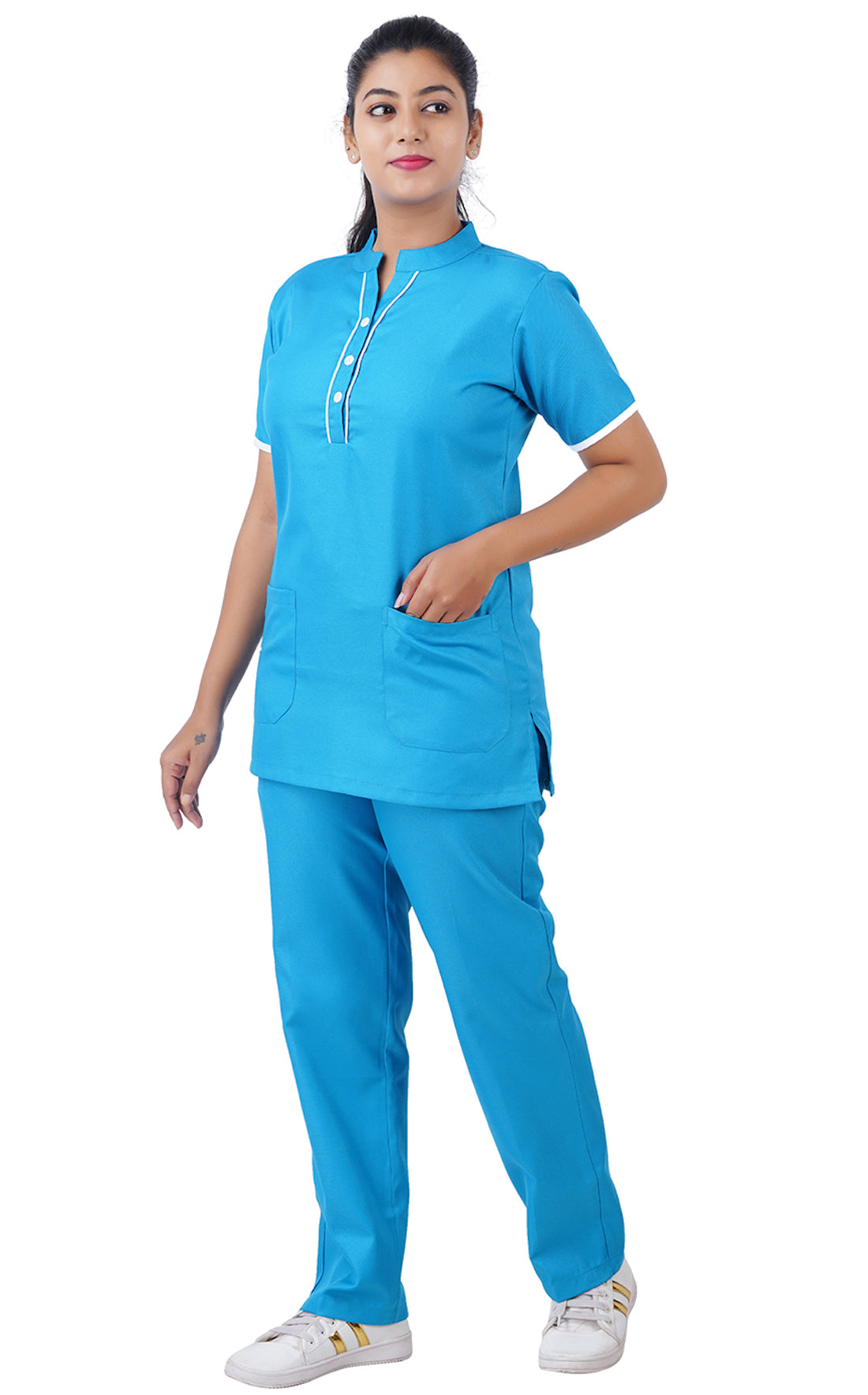 Female Nurse Women Hospital Staff Clinics Home Health Nanny Uniform Button  Dress | eBay